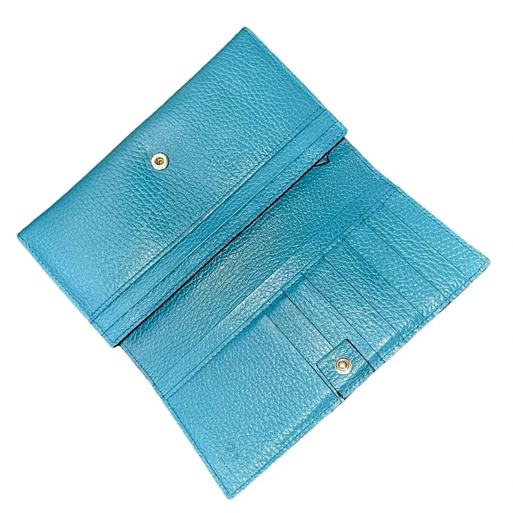 🩵GUCCI Turquoise Blue GG Calfskin Continental Wallet